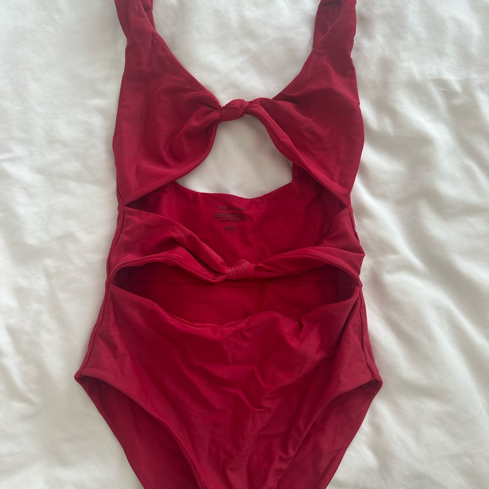 Tularosa Red One Piece Swimsuit with Plunging Neckline